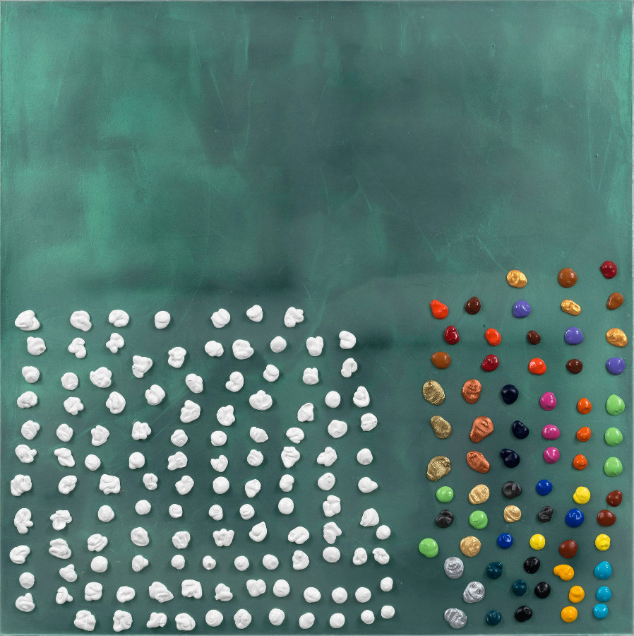 Jack Whitten: One Hundred Ninety Pieces of Color: For Ellsworth Kelly #2, 2016. Acryl auf Leinwand, 122 x 122 cm; Privatbesitz. © Jack Whitten, courtesy Zeno X Gallery, Antwerp. Photo: John Berens