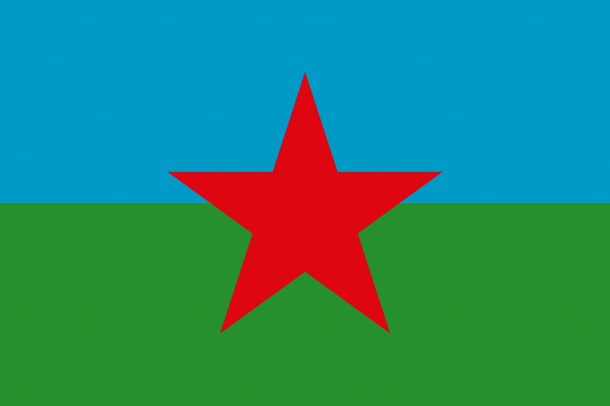 Nachbildung der jugoslawischen Rom_nja-Flagge,