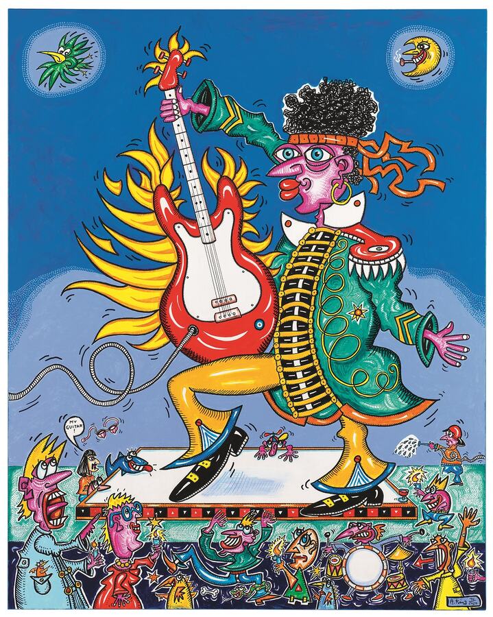 Helmut King, Jimmy Hendrix Burning Guitare, 150 x