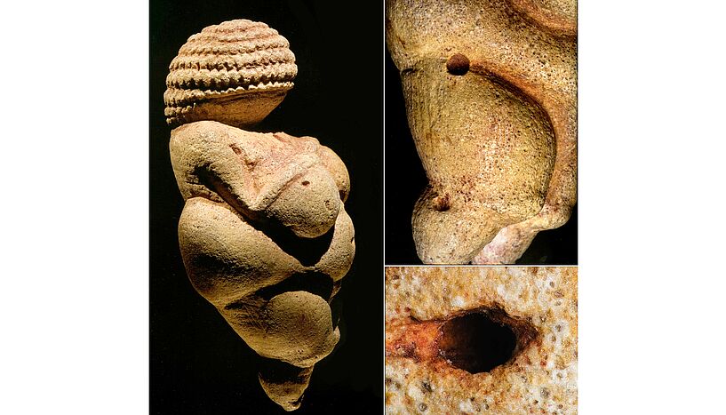 Die Original-Venus aus Willendorf. Links: