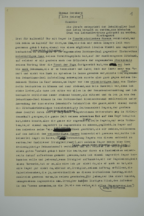 Thomas Bernhard: "Alte Meister" Erste Seite des
