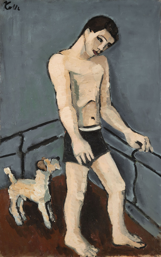 Boxer mit Terrier, ca. 1929, Öl auf Leinwand, 116