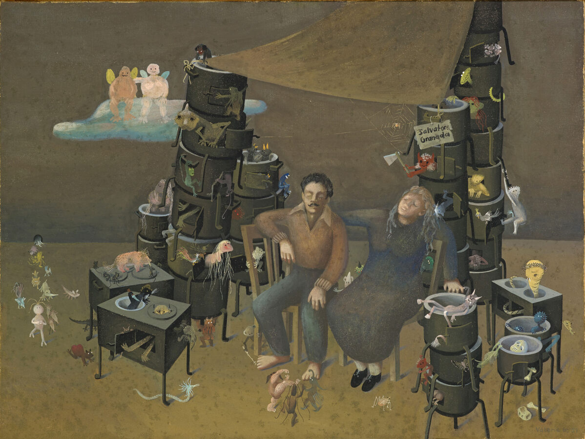 Valery Heussler, "Der Ofenhändler", 1951, Tempera