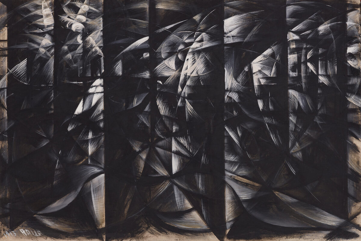 Giacomo Balla, Velocità d‘automobile + luce + rumore, 1913, Leimfarbe auf Leinwand, 87 x 130 cm, Kunsthaus Zürich, 1951 © 2023, ProLitteris, Zurich