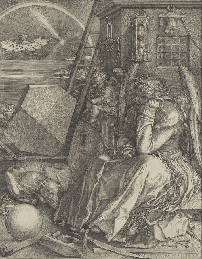Albrecht Dürer, Melencolia I, 1514, Kupferstich auf Papier, 32 x 22 cm, Kunsthaus Zürich, Sammlung Landammann Dietrich Schindler, 2000