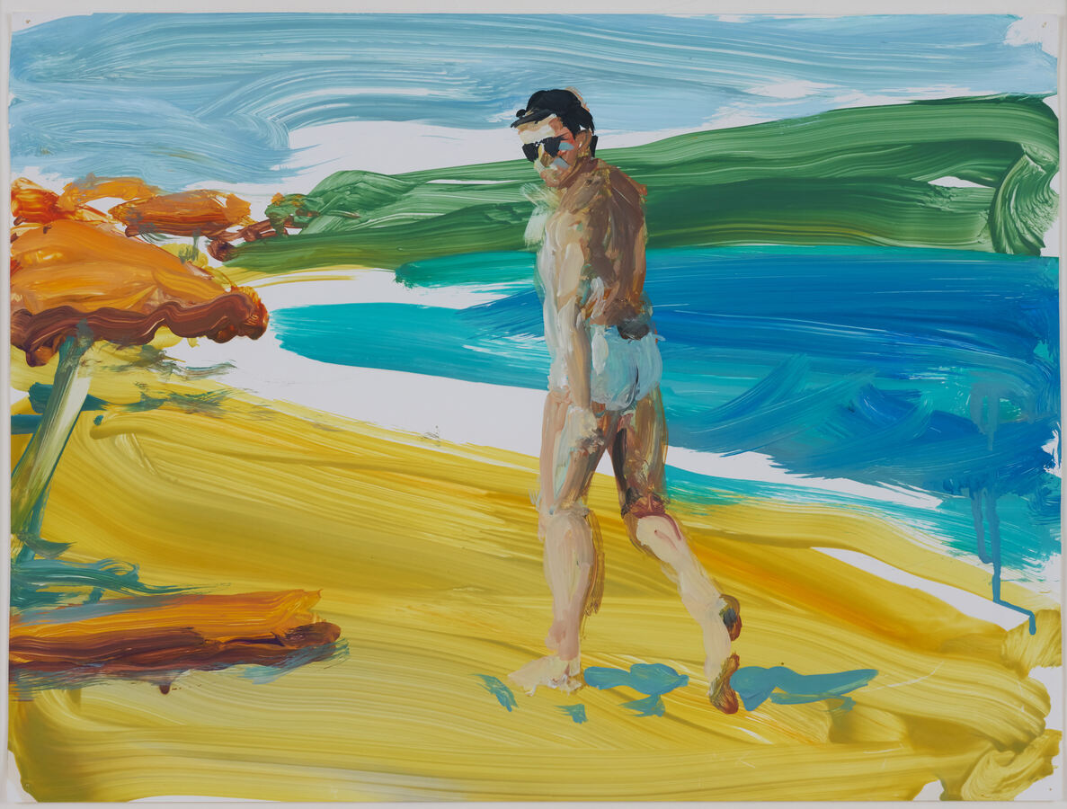 Eric Fischl - Untitled (Bather with Sunglasses), 1984, Öl auf Pergamentpapier, 30.5 x 40.6 cm © 2023, ProLitteris, Zurich, Creditline: Collection of Jasper Johns