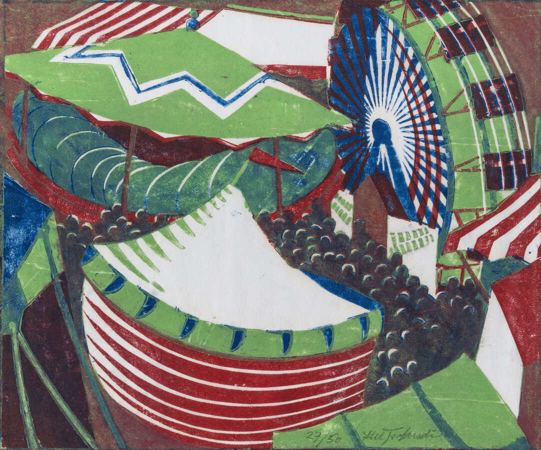 Lill Tschudi, Kirchweih I, Linolschnitt, Sammlung Glarner Kunstverein, 1934, Foto: Michel Gilgen
