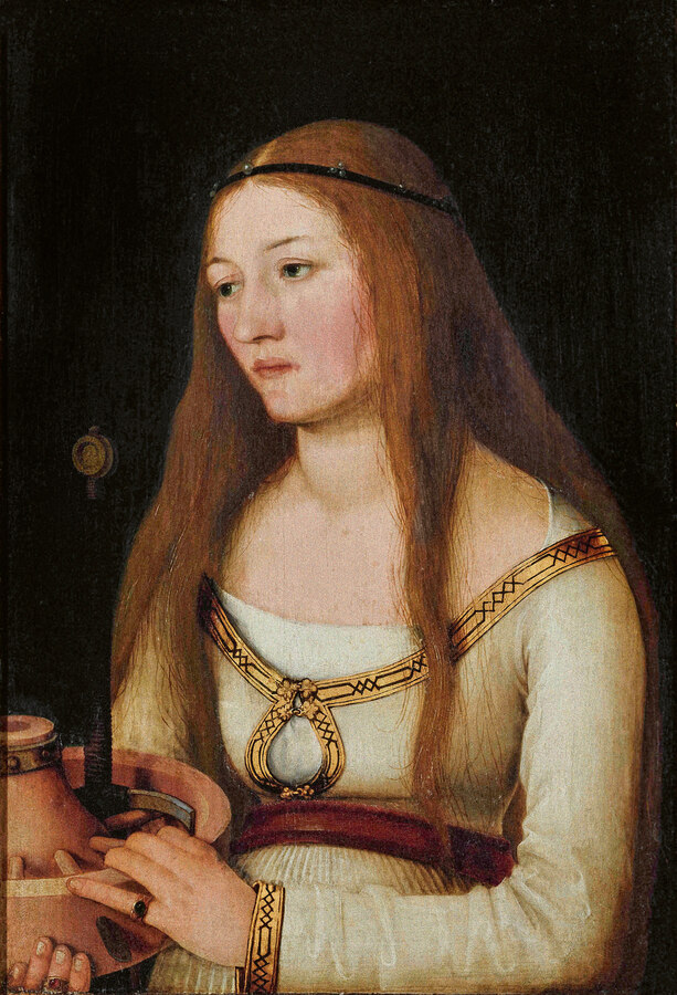 Hans Holbein d.Ä. (1464–1524), Hl. Katharina (Bildnis der Katharina Schwarz?), Um 1509/10, Ahornholz, 39,5 x 28,4 cm © Stiftung Schloss Friedenstein Gotha, Inv. SG 692