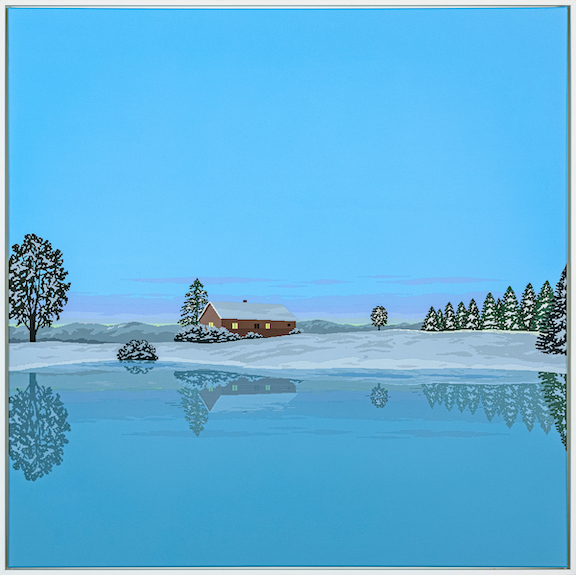 Stefan Rüesch: Haus am See, 2021, Acryl auf Leinwand, 100 x 100 cm, Foto © Mathias Kunfermann