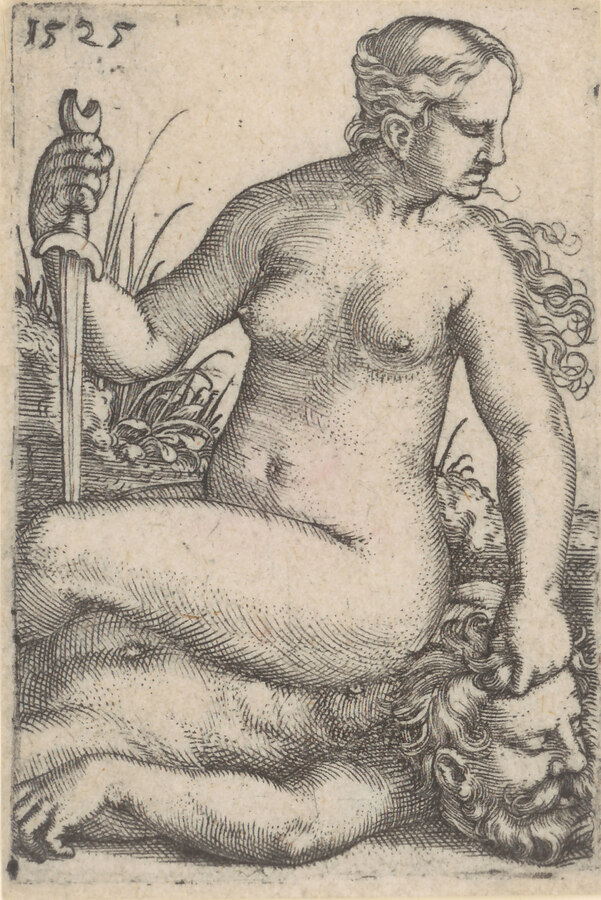 Barthel Beham (1502–1540), Judith auf dem Leichnam des Holofernes sitzend, 1525, Kupferstich, Graphische Sammlung ETH Zürich
