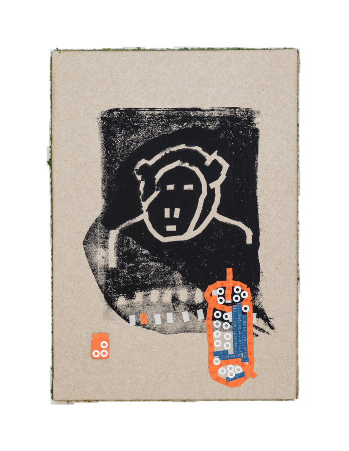 Ohne Titel, 2002 Mischtechnik, Preisschilder, Karton und Farbe auf Leinwand, Rand beflockt, 67,5 x 47 cm © Archiv Martin Roth / Jorj Konstantinov