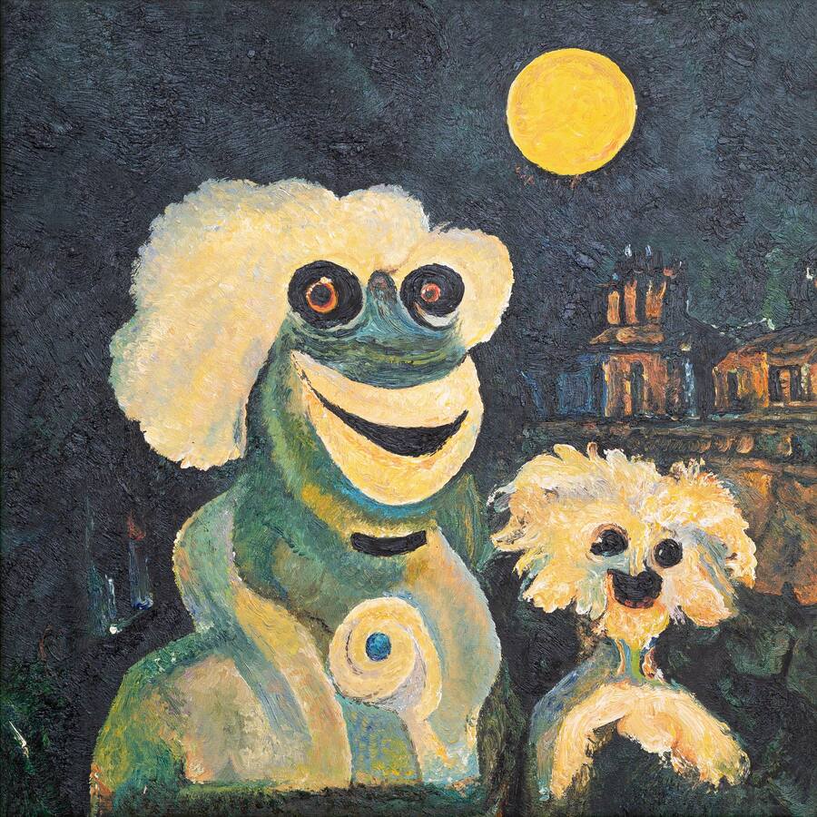 Fabian Marti, Frog and Dog (Rue de Rivoli), 2023, Öl auf Leinwand, Courtesy Fabian Marti
