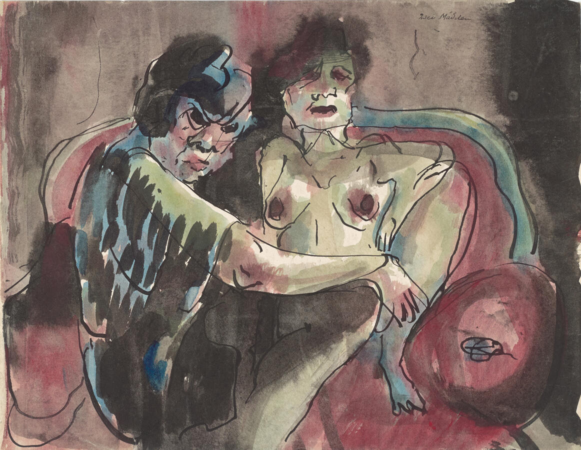 Johannes Robert Schürch (1895 - 1941), Zwei Mädchen, o.J., Tusche und Aquarell auf Papier, 20.8 x 27 cm, Erica Ebinger-Leutwyler Stiftung, Nachlass Johannes Robert Schürch, Foto: SIK-ISEA, Zürich 