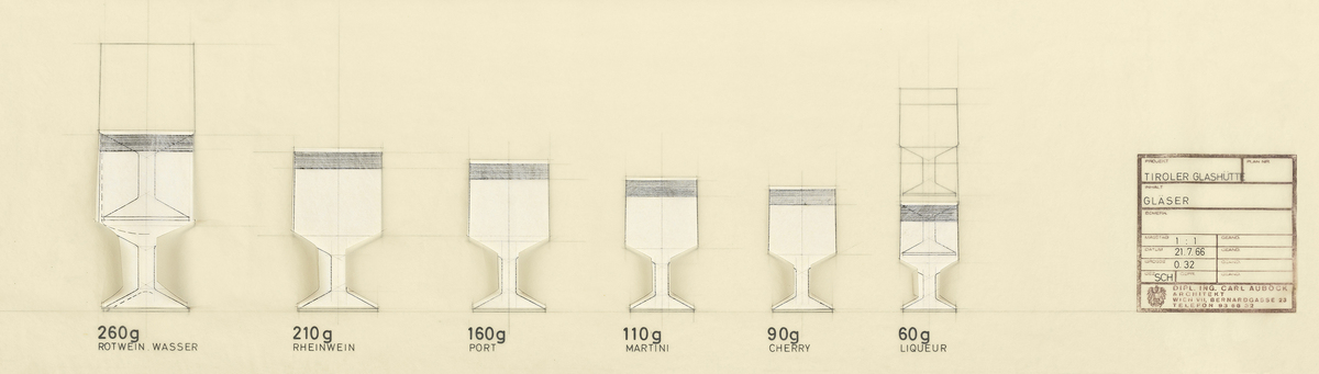 Carl Auböck, Gläser-Prototypen für die Fa. Riedel, 1966 © Architekturzentrum Wien, Sammlung