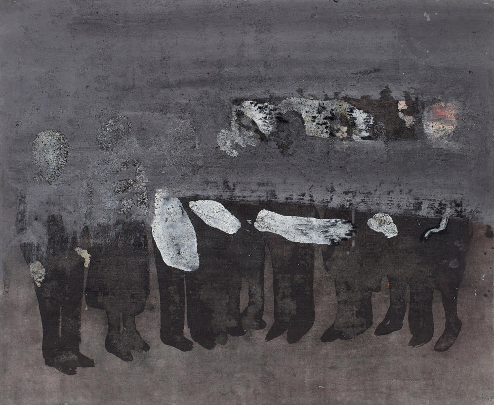 Friedrich Einhoff: Figurengruppe, 2008. Acryl, Kohle und Sand auf Leinwand, 490 x 595 mm; Hamburger Kunsthalle, Kupferstichkabinett / bpk © LEVY Galerie. Foto: Dirk Masbaum