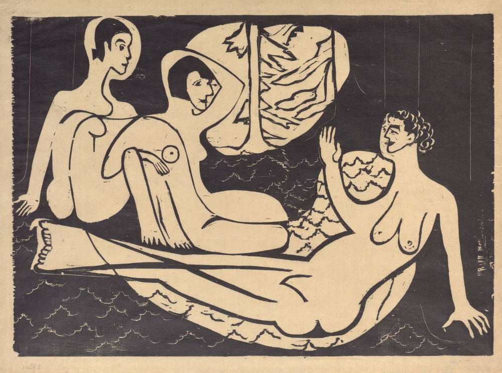 Ernst Ludwig Kirchner: Drei Akte im Walde, 1933. Holzschnitt, 35,3 x 49,7 cm; © Kirchner Museum Davos