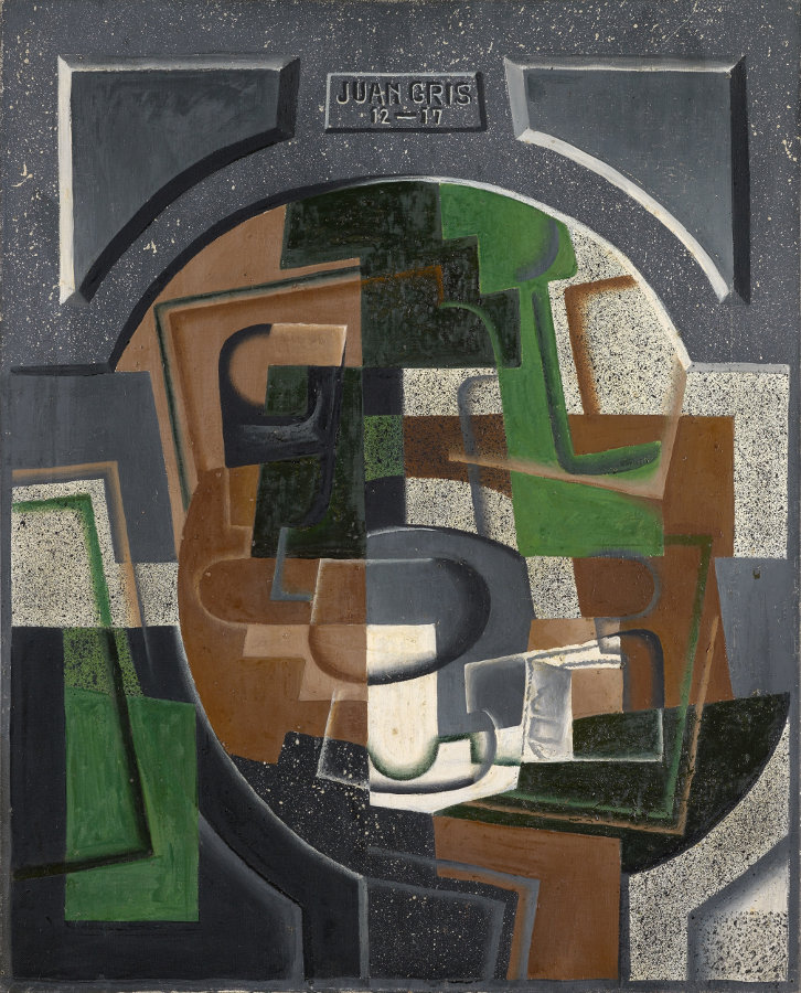 Juan Gris: Stillleben mit Schrifttafel, 1917 (Dezember). Öl auf Leinwand, 81 x 65.5 cm; Kunstmuseum Basel- Schenkung Dr. h.c. Raoul La Roche