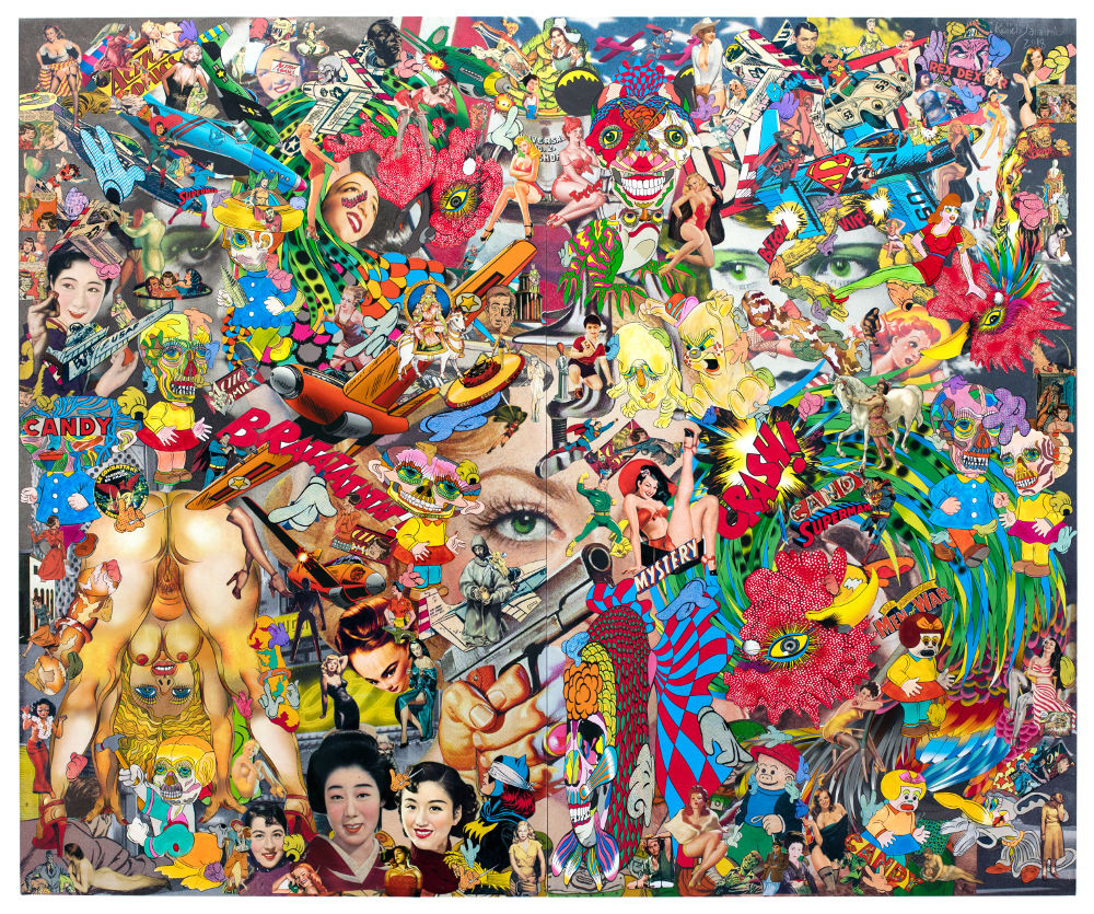 Keiichi Tanaami: Desire of Eye, 2018. Cut digital canvas print, ink, color pencil, acrylic paint, old magazine scrap on canvas, 167 x 200 cm; © Keiichi Tanaami, Courtesy of the artist and Nanzuka