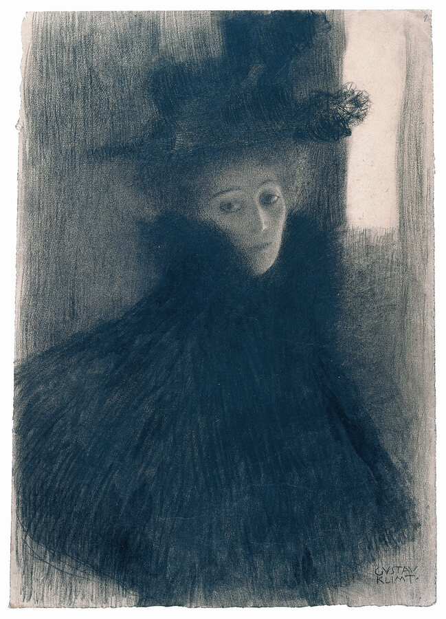 Gustav Klimt, Bildnis einer Dame mit Cape und Hut,