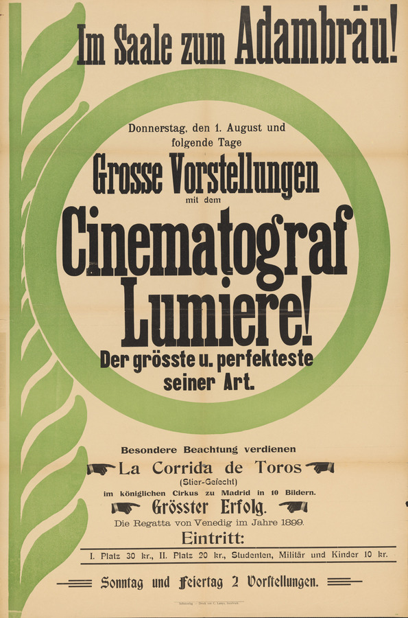 Plakat zum Kino im Saale zum Adambräu, 1901, TLMF,