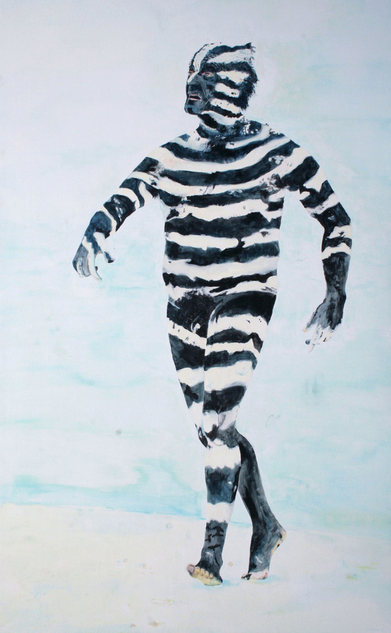 Charlotte Simon, Zebra, 2012, Eitempera auf Holz,