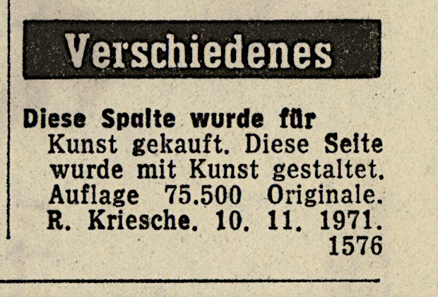 Richard Kriesche, edition Neue Zeit (Detail), 1972