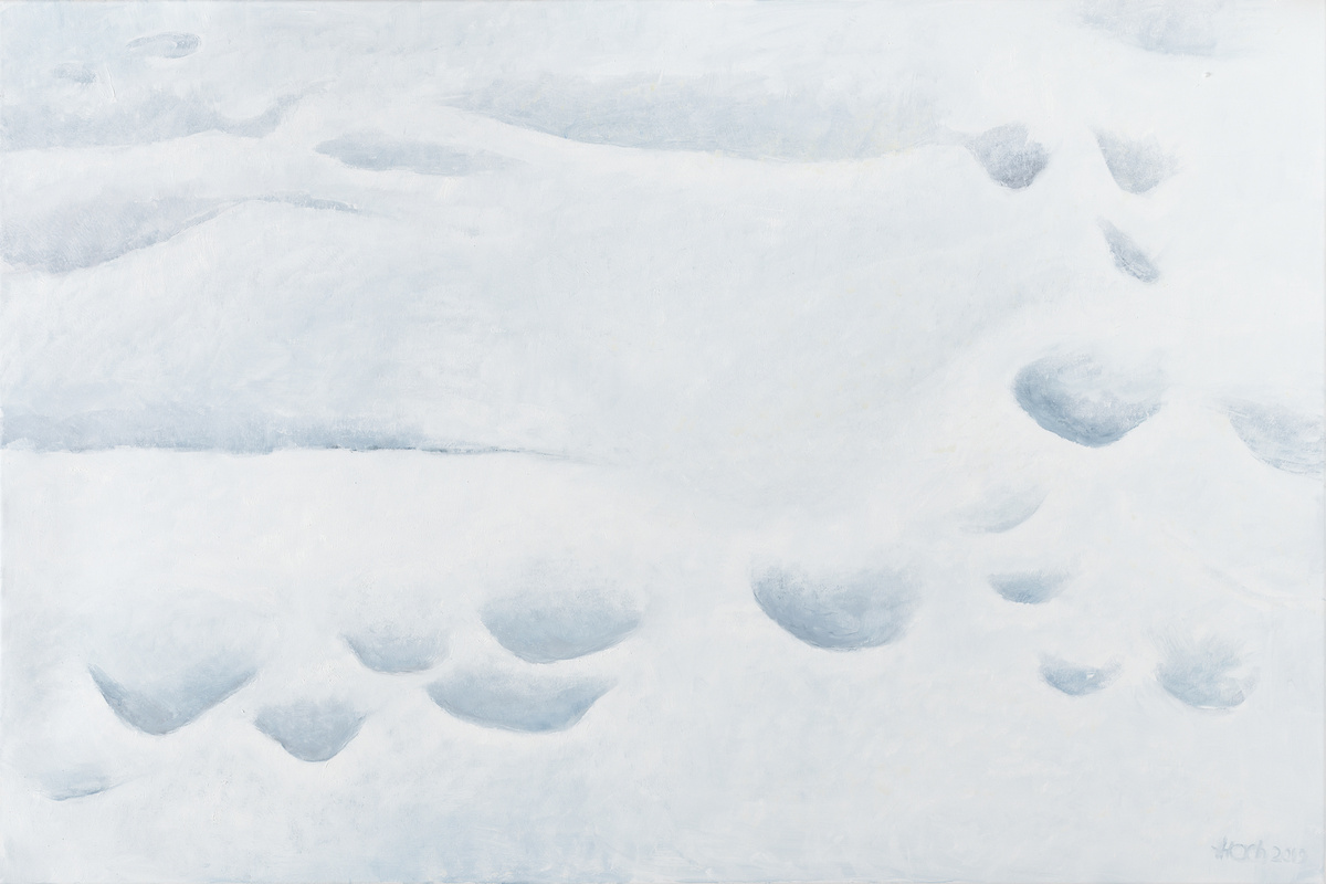 Daisy Hoch, Schnee ertappt, 2019, 100 × 150 cm, Öl