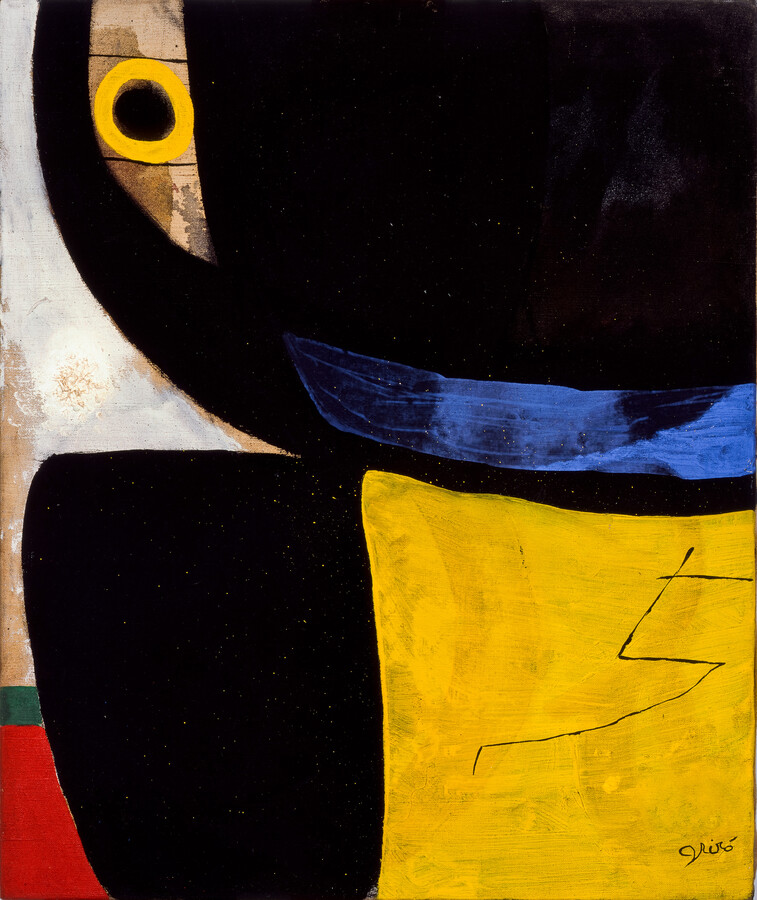Joan Miró, Kopf, Vogel , 1976, Öl auf Leinwand, 65