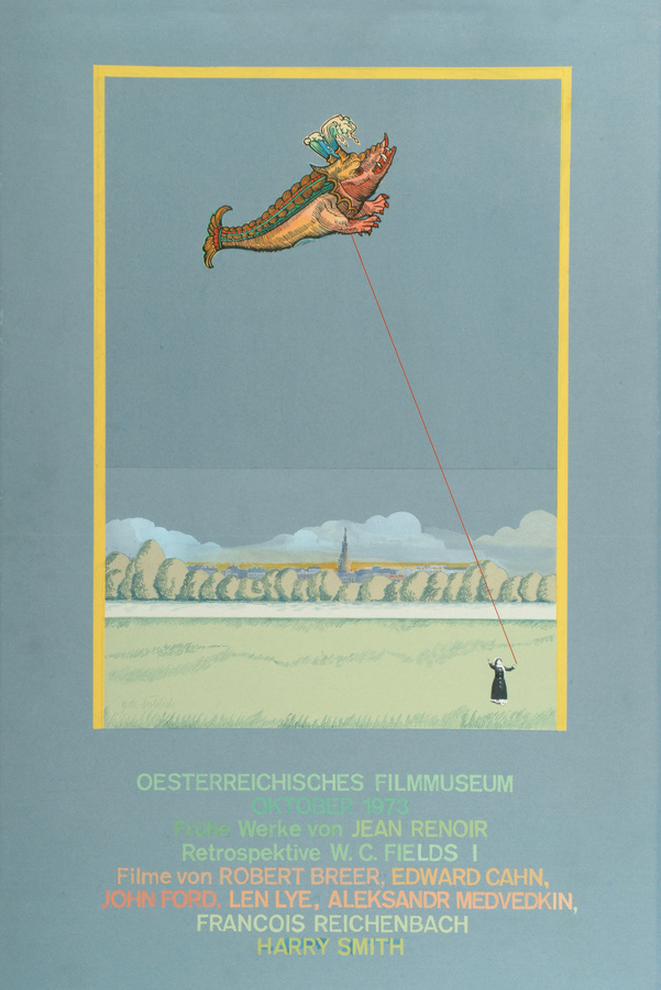 Gertie Fröhlich, Plakatentwurf für das Österreichische Filmmuseum: Werke von Jean Renoir/Zyphius, Oktober 1973 Gouache, Collage © Estate Gertie Fröhlich