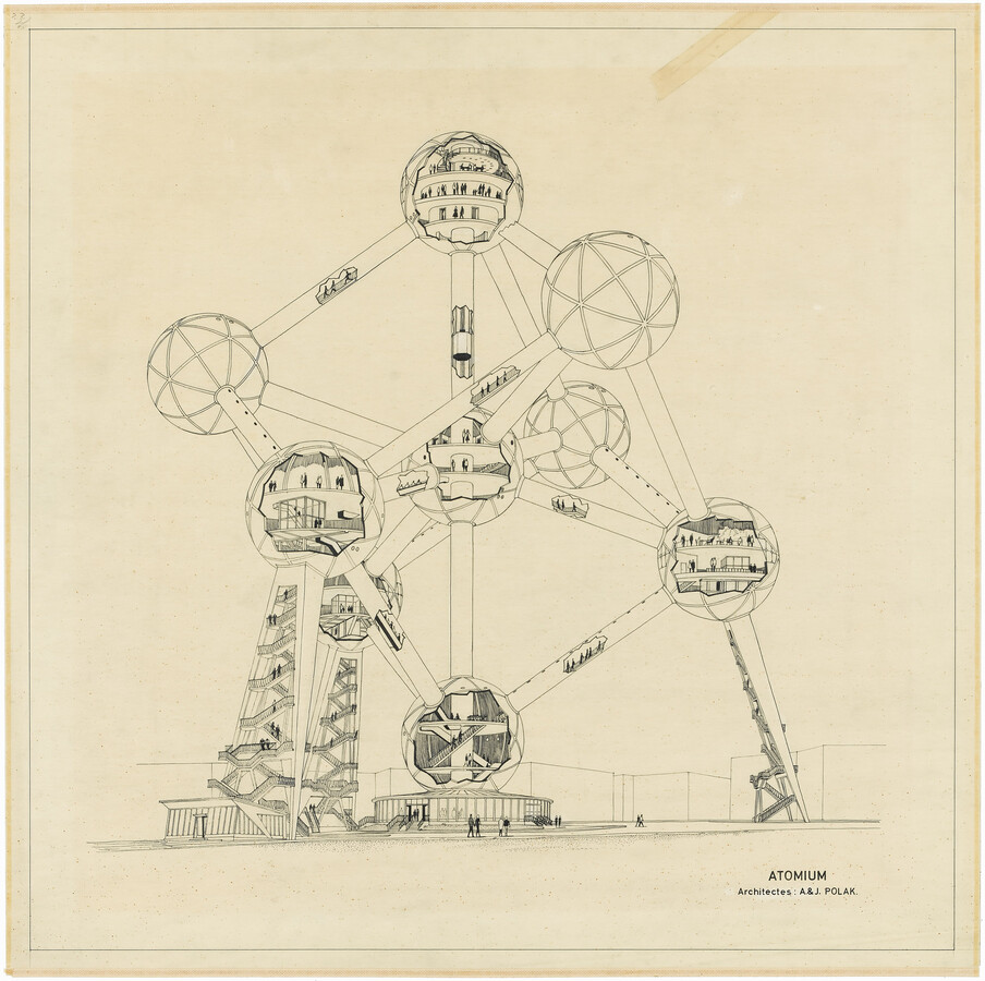 Expo 58 | Atomium, interior of spheres and connecting escalators, (André & Jean Polak), Civa Collections, Brussels