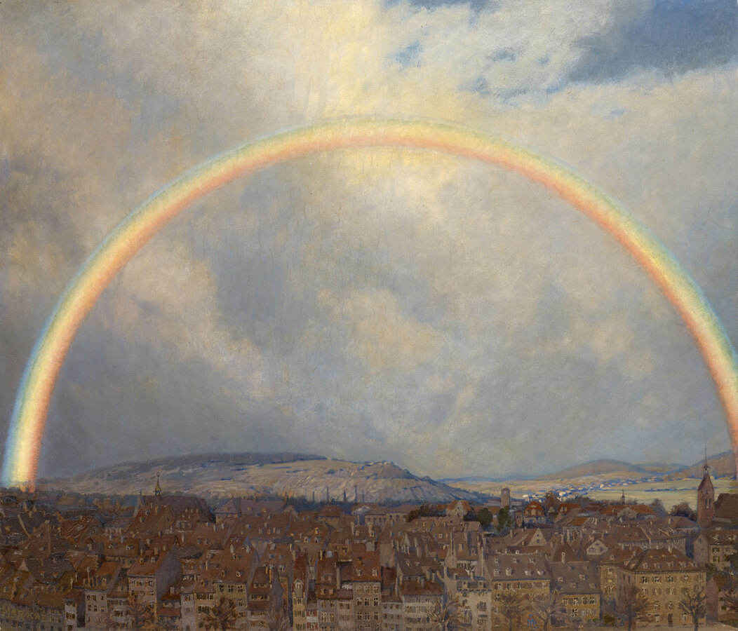 Maria La Roche, Kleinbasel unter dem Regenbogen, 1921, Öl auf Karton, 68 x 79.5 cm, © Kunstmuseum Basel, Ankauf, Foto: Martin P. Bühler