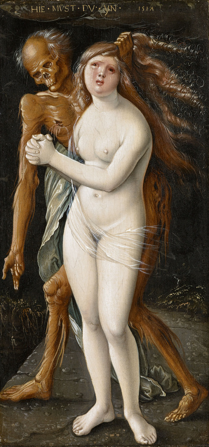 Hans Baldung gen. Grien, Der Tod und das Mädchen, 1517, Mischtechnik auf Lindenholz, Masse: 30.3 x 14.7 cm © Kunstmuseum Basel, Museum Faesch, Foto: Martin P. Bühler