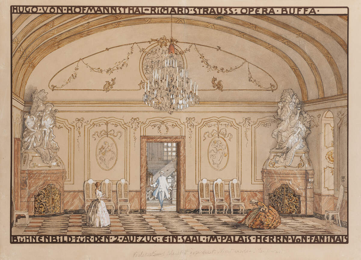 Der Rosenkavalier, „Ein Saal im Palais Herrn von Faninals“, 2. Akt Bühnenbildentwurf: Alfred Roller k.k. Hofoperntheater, Wien, 1910 © KHM-Museumsverband, Theatermuseum