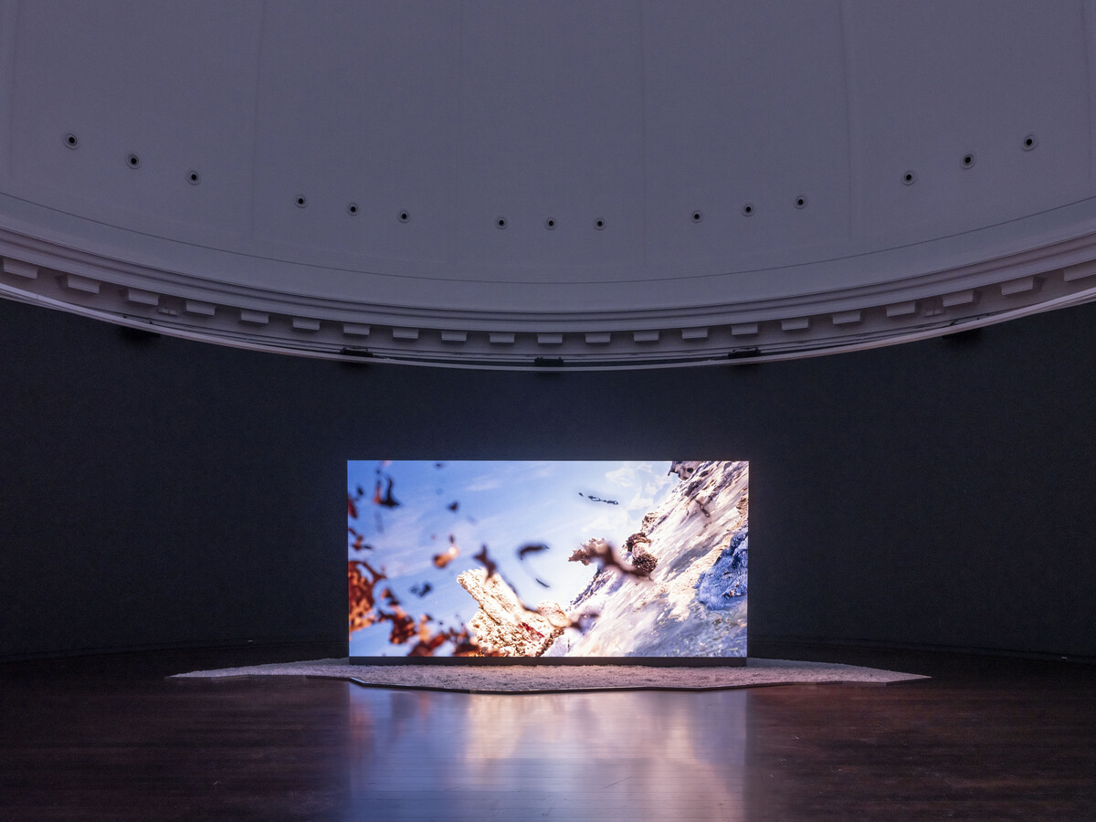 Installationsansicht der Ausstellung "The Ephemeral Lake – Eine digitale Installation von Jakob Kudsk Steensen", Hamburger Kunsthalle  © Courtesy the artist  © Hamburger Kunsthalle,  Foto: Christoph Irrgang