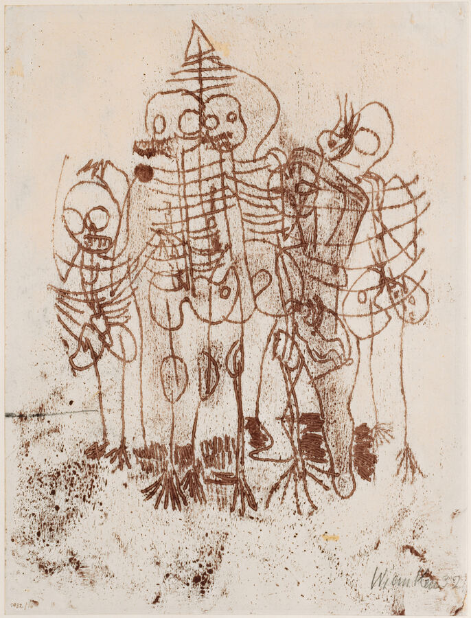 Walter Kurt Wiemken, "Skelette", 1932, Monotypie auf Velin, Blatt: 27.4 x 20.9 cm, Kunstmuseum Basel, Kupferstichkabinett, Ankauf © Bilddaten gemeinfrei - Kunstmuseum Basel
