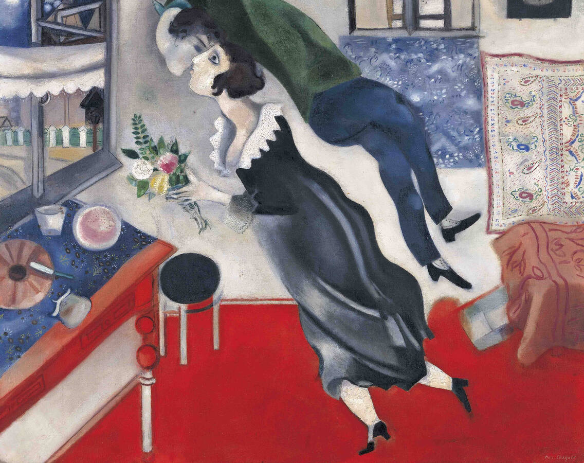 Marc Chagall, Der Geburtstag (Detail), 1923, 80,8 x 100,3 cm, Öl auf Leinwand, AOKI Holdings © Bildrecht, Wien 2024 Foto: AOKI Holdings