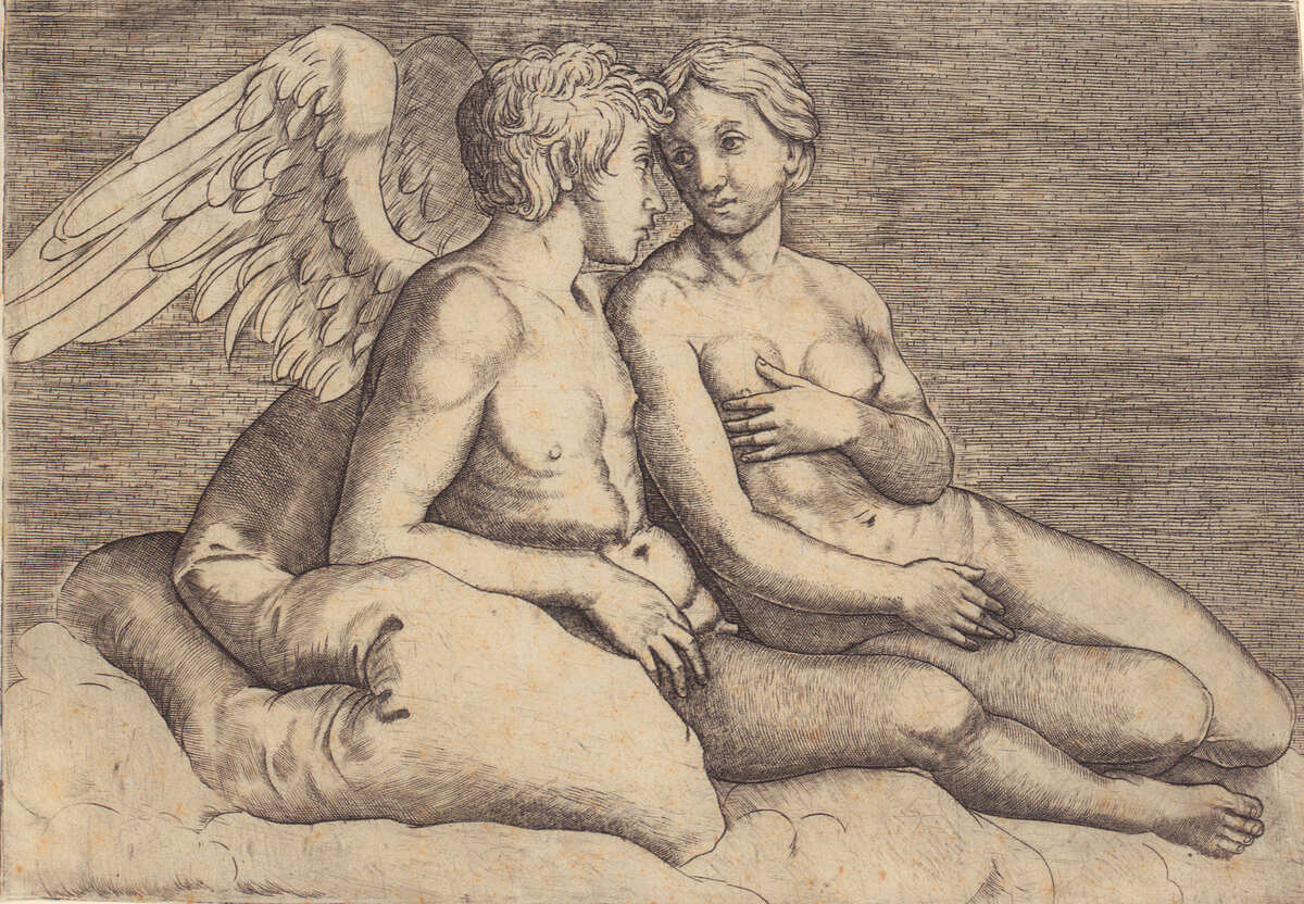 Jacopo Francia, nach Raffael, "Amor und Psyche", um 1517, Kupferstich, 190 × 275 mm, Inv.-Nr. D 180, Graphische Sammlung ETH Zürich